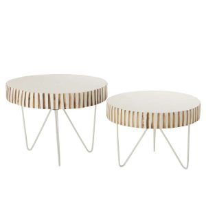SET OF 2 TABLES YING WOOD METAL WHITE