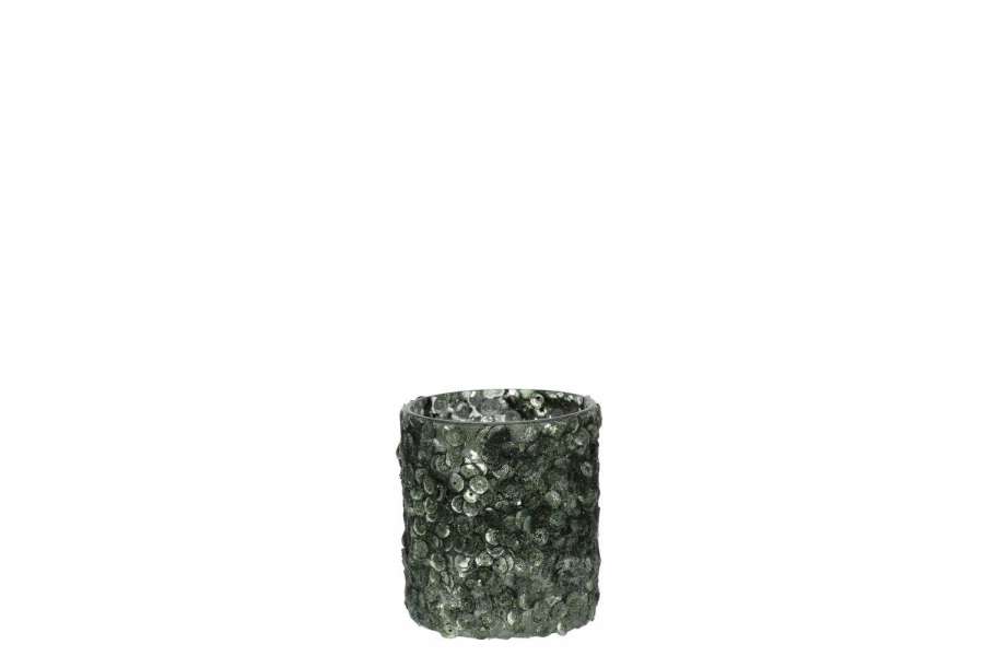 TEALIGHT HOLDER SEQUINS SUGAR MATTE DARK GREEN SMALL