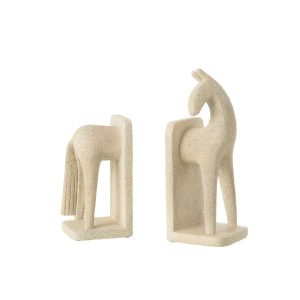 SET OF 2 BOOKEND HORSE MODERN RESIN BEIGE