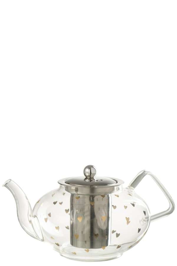 TEAPOT HEART GLASS TRANSPARENT/GOLD
