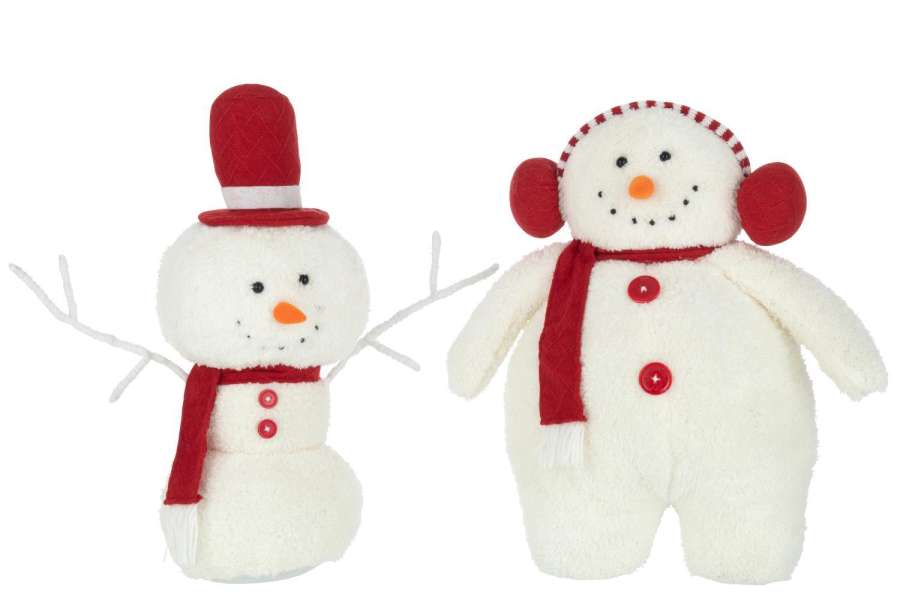 SNOWMAN SCARF TEXTILE WHITE/RED LARGE ASSORTMENT OF 2