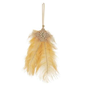 HANGER FEATHERS OCHRE YELLOW RHINESTONE