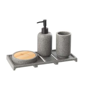 SOAP DISPENSER ON TRAY POLYRESIN DARK GREY/NATURAL