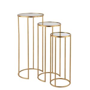 SET OF 3 SIDE TABLES LEO MIRROR IRON GOLD