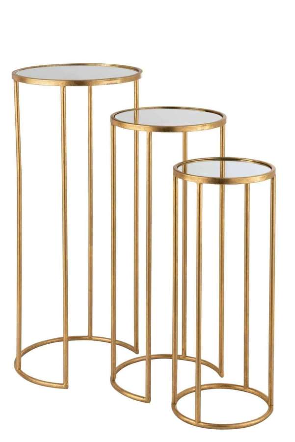 SET OF 3 SIDE TABLES LEO MIRROR IRON GOLD