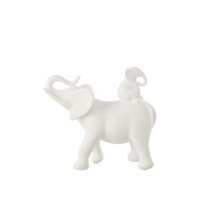 ELEPHANT CARRYING BABY POLYRESIN WHITE