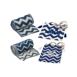 BEACH MAT OLA AMOR POLYPROPYLENE WHITE/DARK BLUE ASSORTMENT OF 2