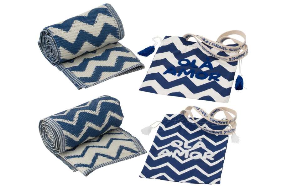BEACH MAT OLA AMOR POLYPROPYLENE WHITE/DARK BLUE ASSORTMENT OF 2