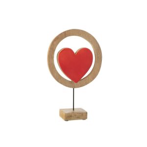 HEART CIRCLE ON STAND MANGO WOOD RED LARGE