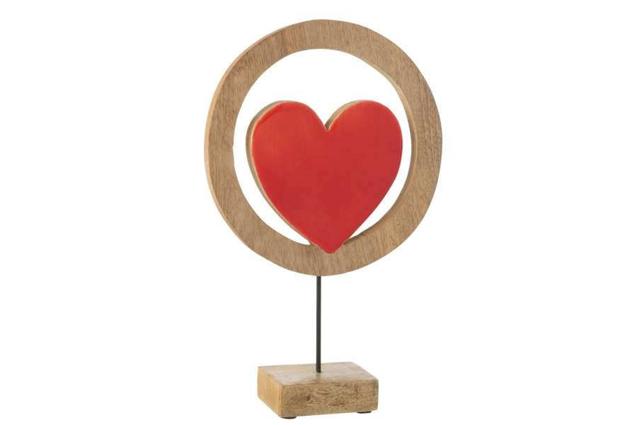 HEART CIRCLE ON STAND MANGO WOOD RED LARGE