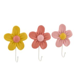 COAT RACK FLOWER POLYRESIN MULTI SMALL ASSORTMENT OF 3