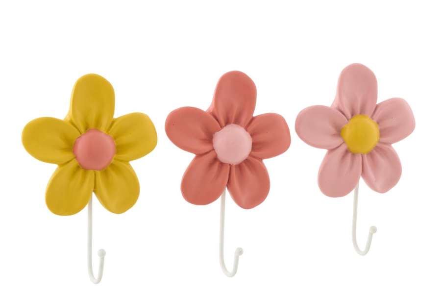 COAT RACK FLOWER POLYRESIN MULTI SMALL ASSORTMENT OF 3