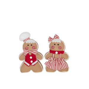 GINGERBREAD BOY/GIRL POLYESTER CAMEL/CHRISTMAS RED LARGE ASSORTMENT OF 2