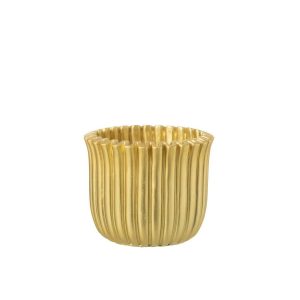 FLOWERPOT RIBBED CEMENT GOLD COLORED LARGE