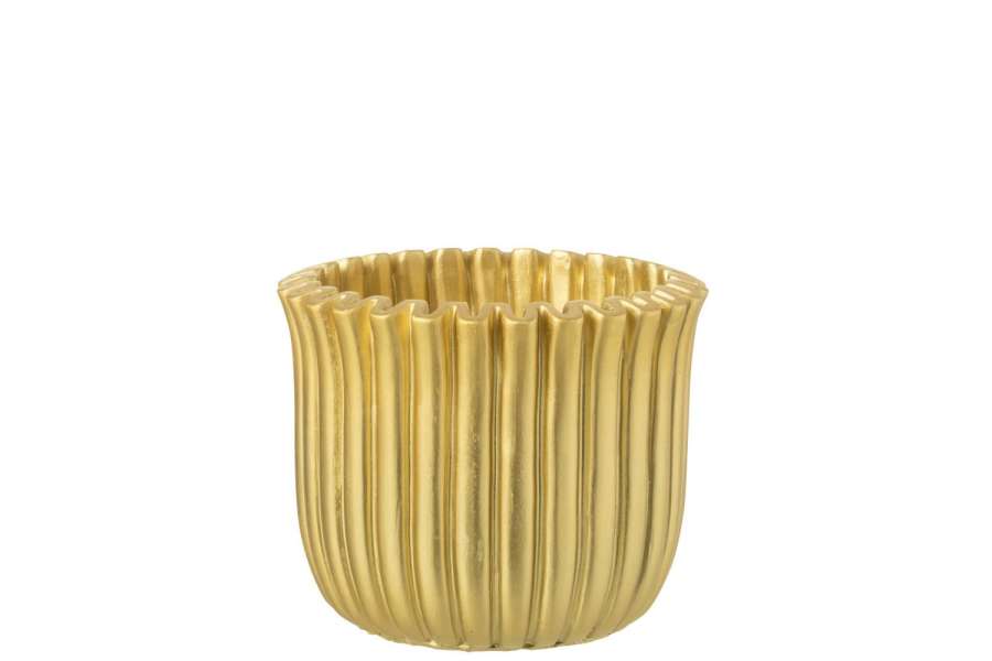 FLOWERPOT RIBBED CEMENT GOLD COLORED LARGE