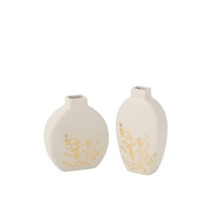 VASE FLOWER DRAWING PORCELAIN GOLD/WHITE SMALL ASSORTMENT OF 2