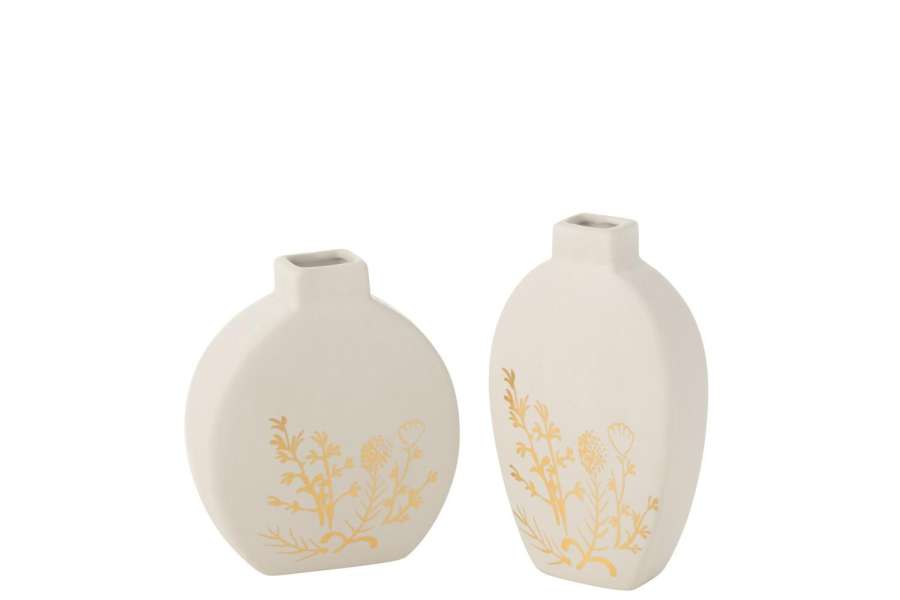 VASE FLOWER DRAWING PORCELAIN GOLD/WHITE SMALL ASSORTMENT OF 2