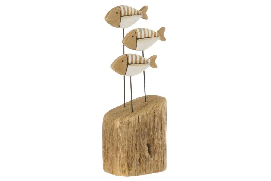 FISH ON BASE PAULOWNIA WOOD NATURAL/WHITE SMALL
