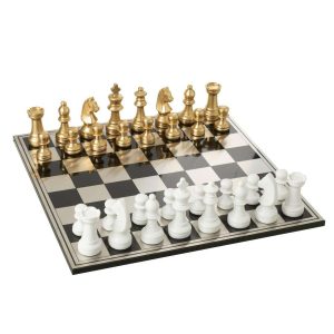 CHESS SET BOARD POLYRESIN GOLD COLORED/WHITE