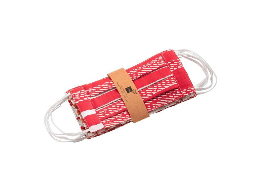 BAG OF 7 MOUTH MASKS PATTERNS COTTON RED