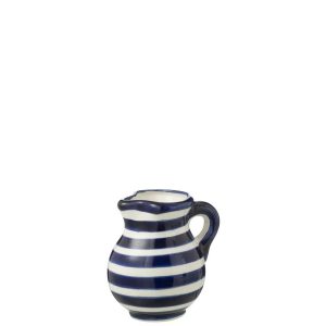 PITCHER GRANADA STRIPES CERAMIC WHITE/COBALTO BLUE SMALL