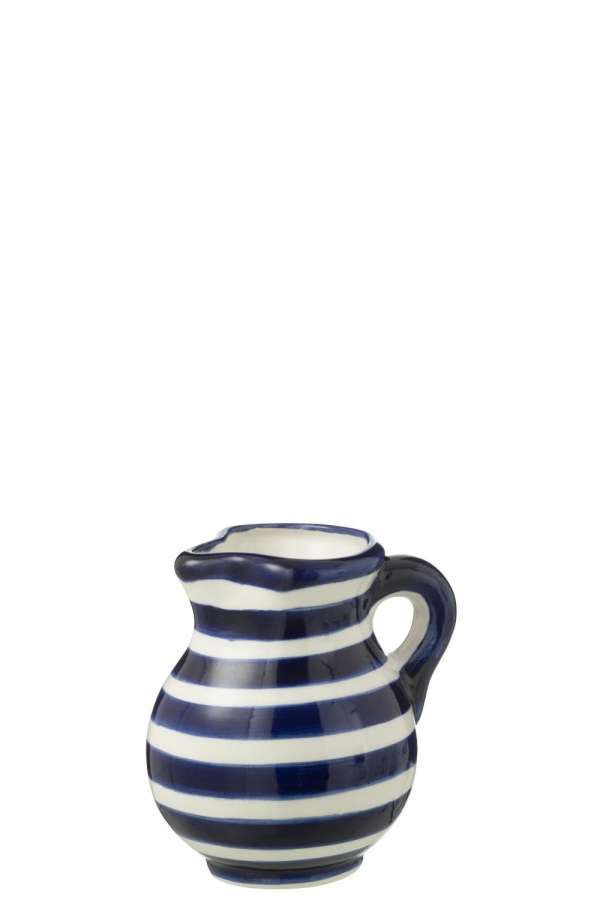 PITCHER GRANADA STRIPES CERAMIC WHITE/COBALTO BLUE SMALL
