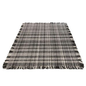 RUG RECTANGLE CHECKERED+FRINGES WOOL GREY/BLACK