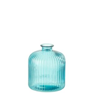 VASE BOTTLE STRIPE GLASS AQUA SMALL