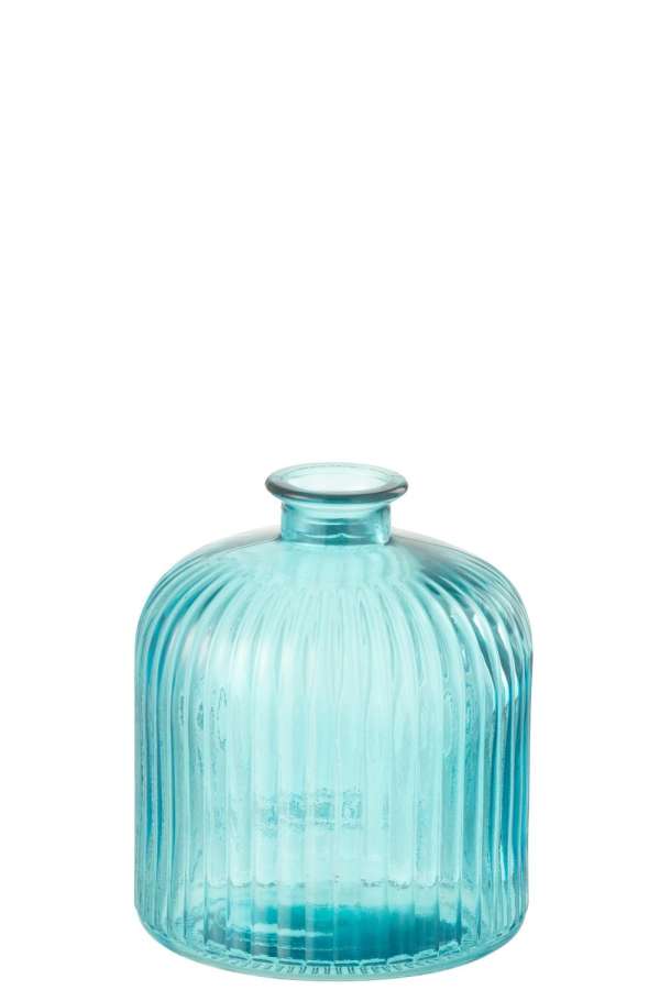 VASE BOTTLE STRIPE GLASS AQUA SMALL