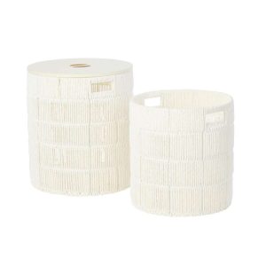 SET OF 2 BASKET +  LID ROUND PAPER WHITE