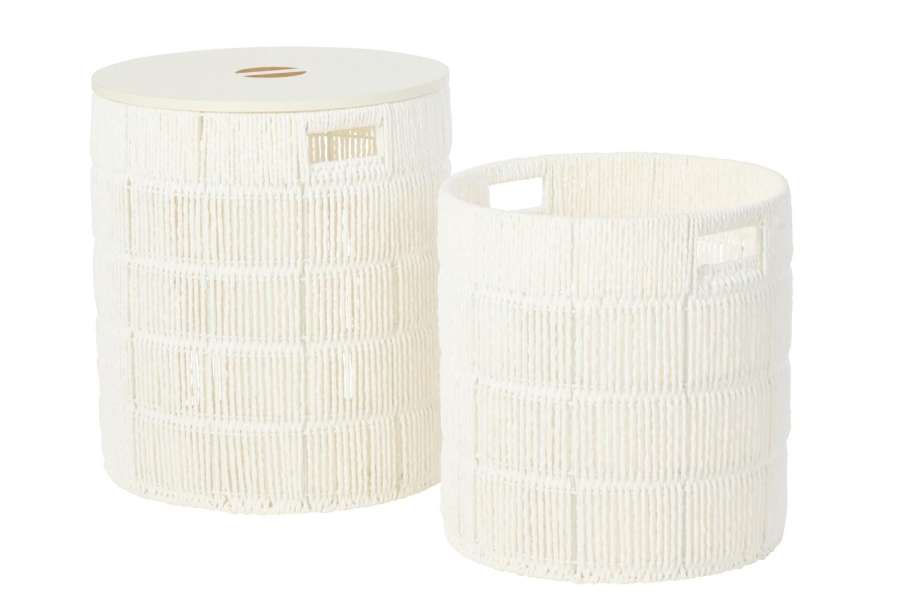 SET OF 2 BASKET +  LID ROUND PAPER WHITE