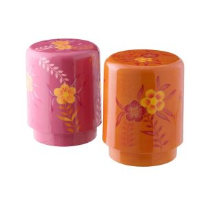 STOOL FLOWERS METAL PINK/ORANGE ASSORTMENT OF 2