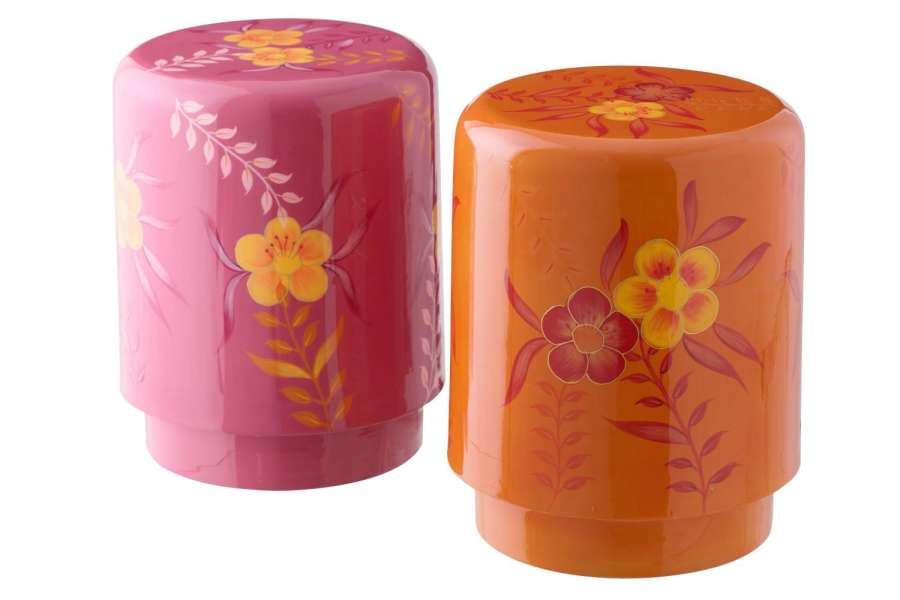 STOOL FLOWERS METAL PINK/ORANGE ASSORTMENT OF 2