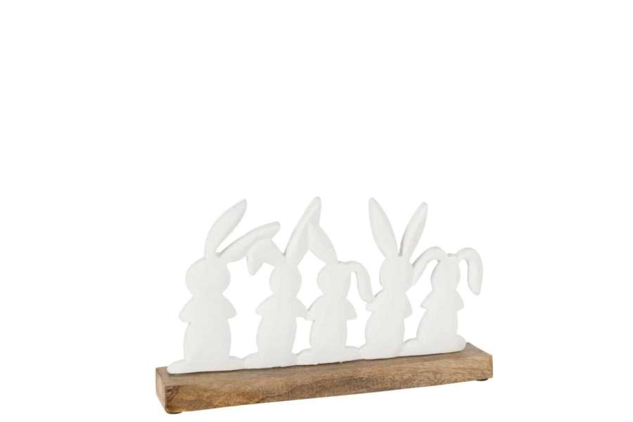 RABBITS ON A ROW MANGO WOOD/IRON WHITE NATURAL