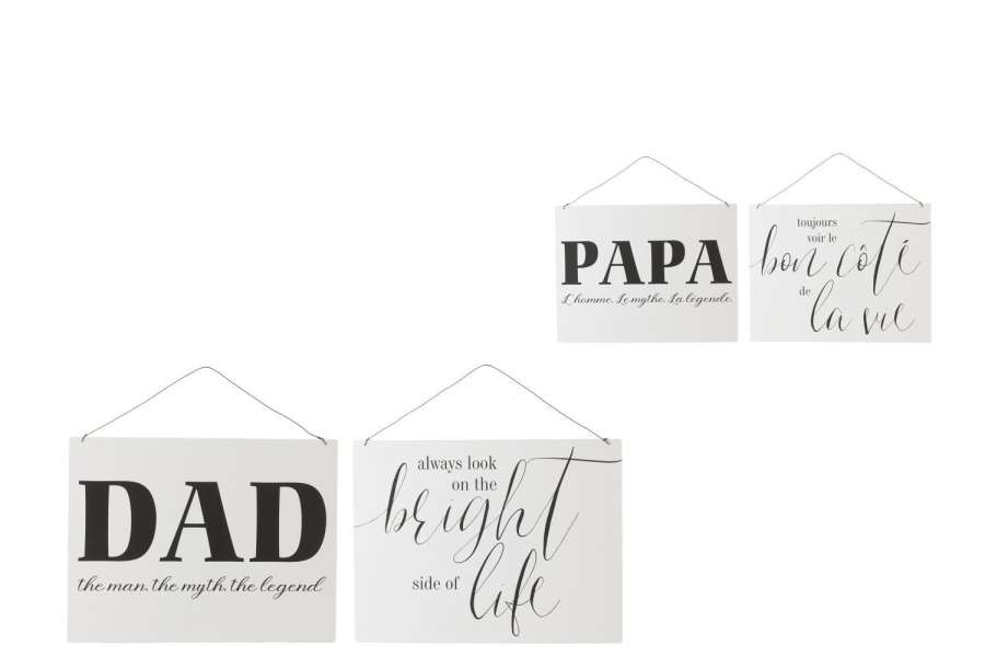 PLACARD TEXTS ENGLISH LIFE DAD METAL WHITE/BLACK ASSORTMENT OF 2