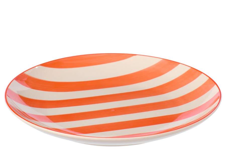 PLATE STRIPED STONEWARE ORANGE/WHITE