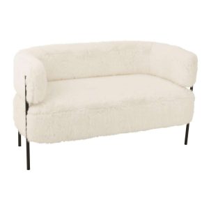 2 SEATER SOFA FUR WITH METAL LEGS WOOD WHITE