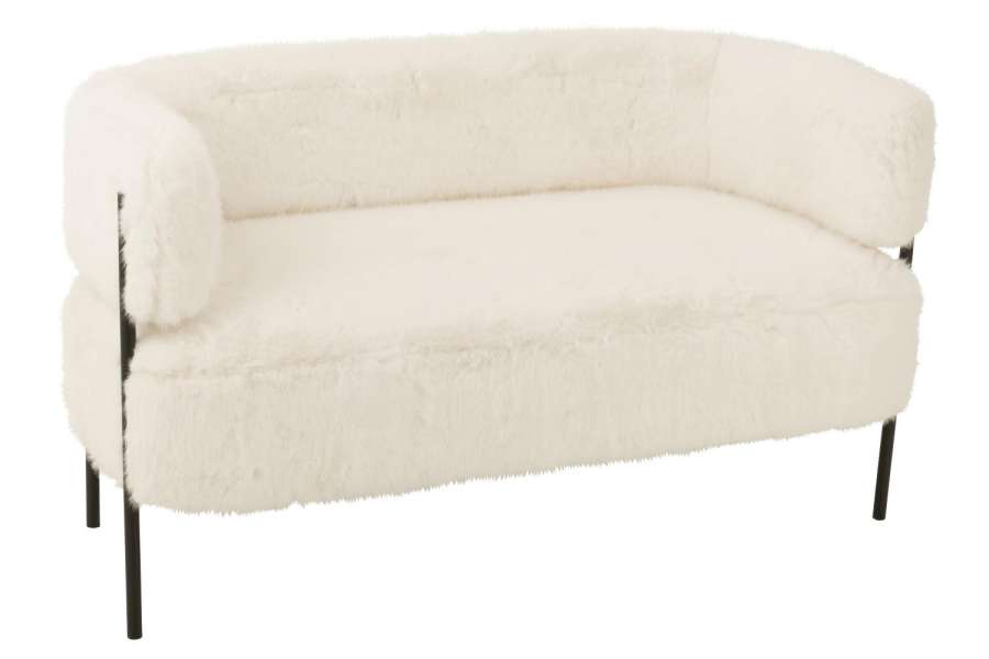 2 SEATER SOFA FUR WITH METAL LEGS WOOD WHITE