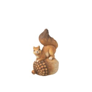 SQUIRREL ON ACORNE PORCELAIN BROWN LARGE