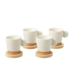 BOX OF 4 COFFEE CUPS EAR+BAMBOO BASE CERAMICS WHITE/NATURAL