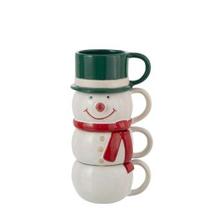 MUG 4 PARTS SNOWMAN STONEWARE MULTICOLORED