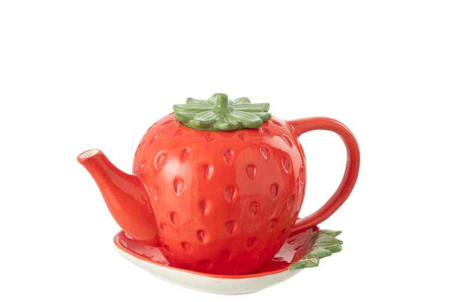 TEAPOT + PLATE STRAWBERRY DOLOMITE RED