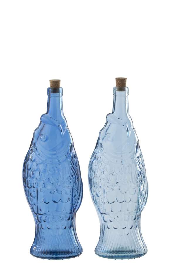 BOTTLE GLASS LIGHT BLUE/BLUE ASSORTMENT OF 2