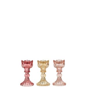 CANDLE HOLDER ROSE WARM GLASS MIX ASSORTMENT OF 3