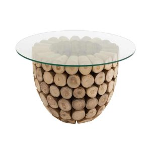 SIDETABLE DISCS OPEN TEAK WOOD NATURAL/GLASS