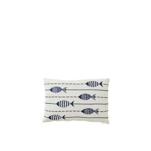 CUSHION FISH COTTON WHITE/BLUE
