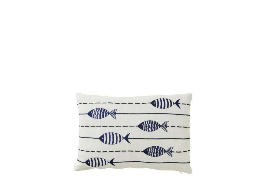 CUSHION FISH COTTON WHITE/BLUE