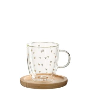 MUG HEART GLASS TRANSPARENT/GOLD