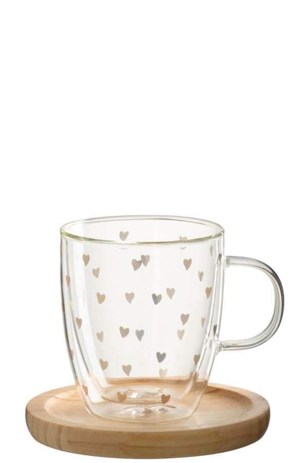 MUG HEART GLASS TRANSPARENT/GOLD