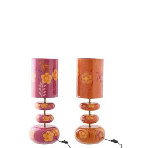 LAMP FLOWERS METAL PINK/ORANGE ASSORTMENT OF 2